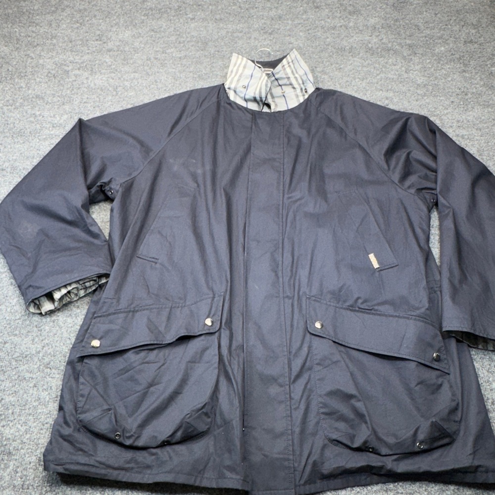 Burberry London Field Jacket Mens XL Blue Nova Check Waxed Cotton Coat Luxury